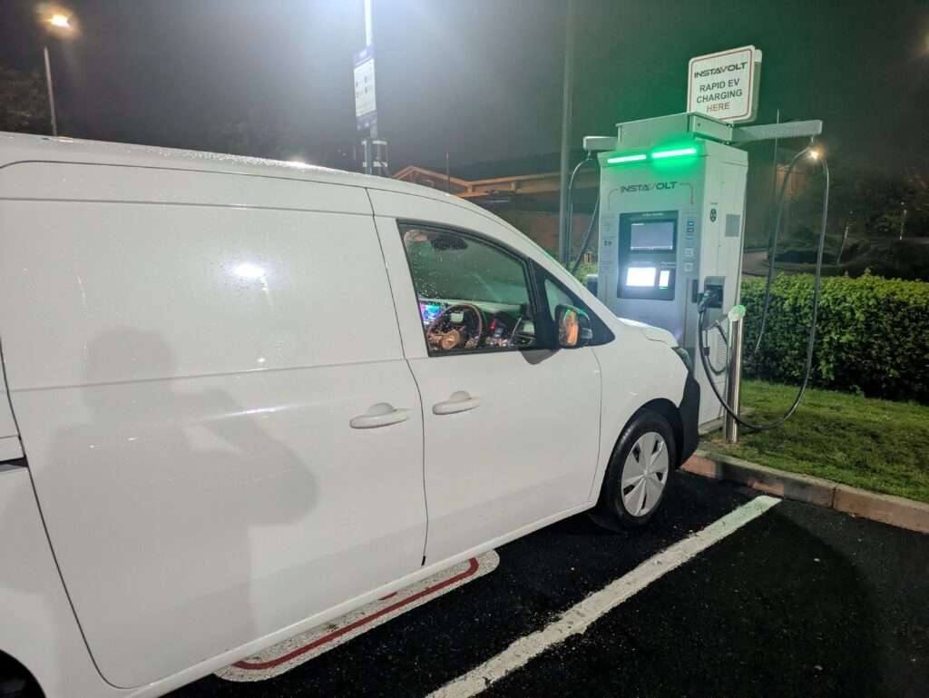 A nissan townstar van stuck tethered to an InstaVolt Charger